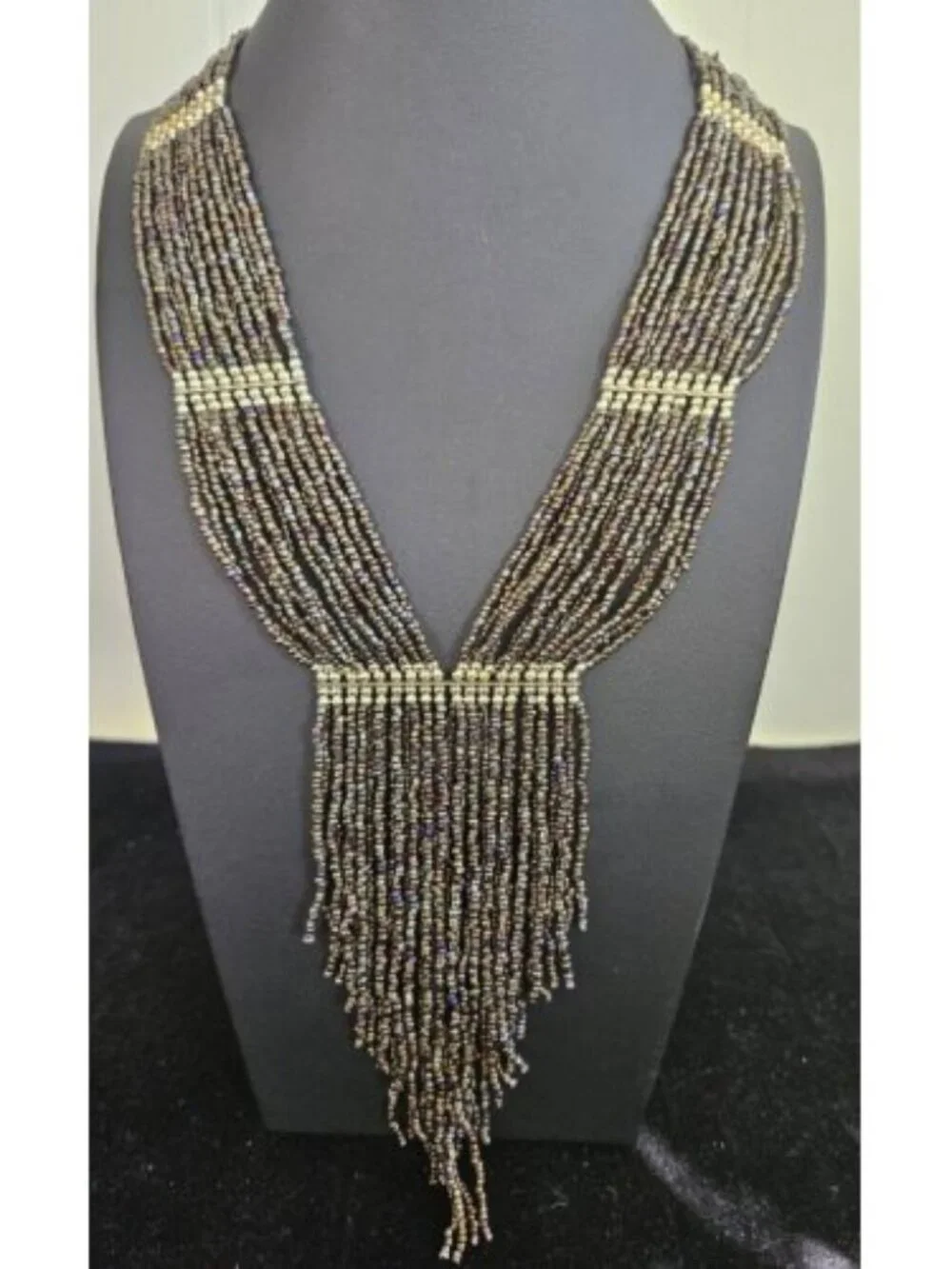 Vintage MARK (Avon) Multi Strand Copper Beaded Goldtone Necklace